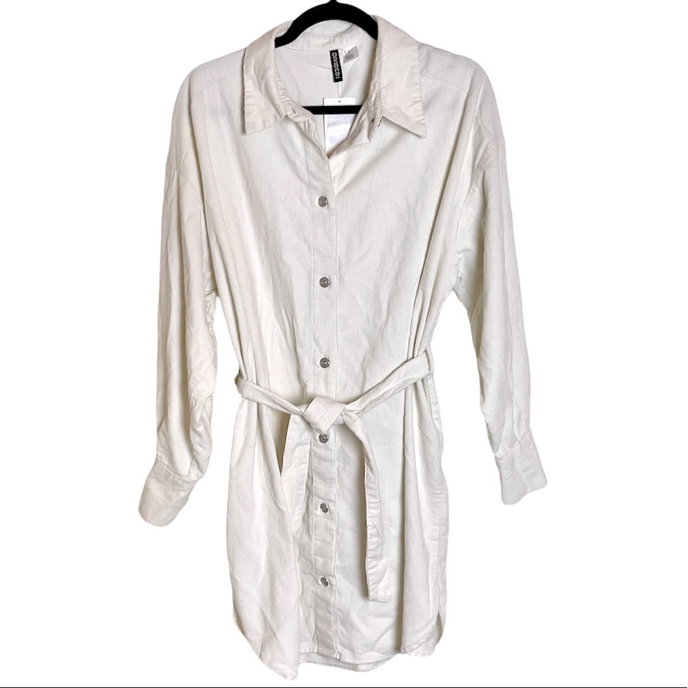 NWT H&M Cream Corduroy Belted Utility Dress